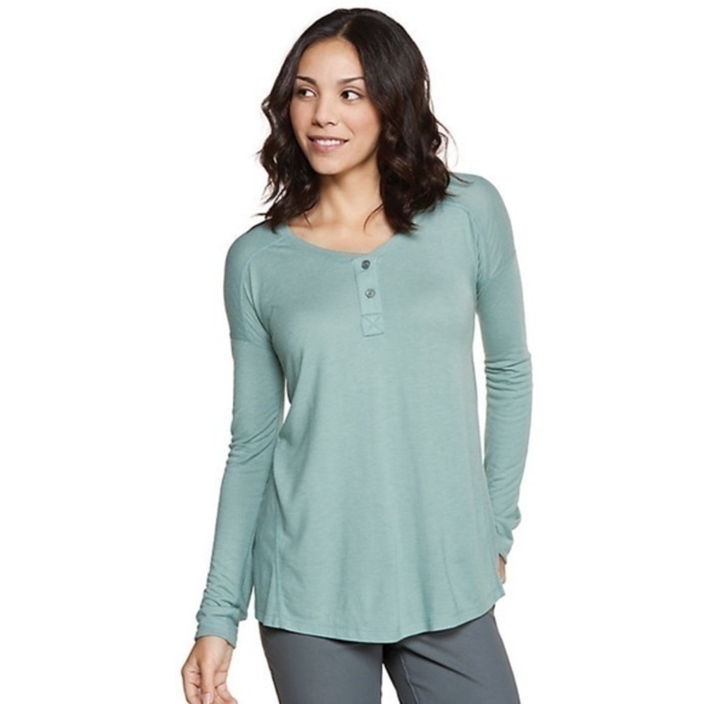 NWT Women's Toad&Co Aria Henley Long Sleeve Top Two Button Green Mist Size S